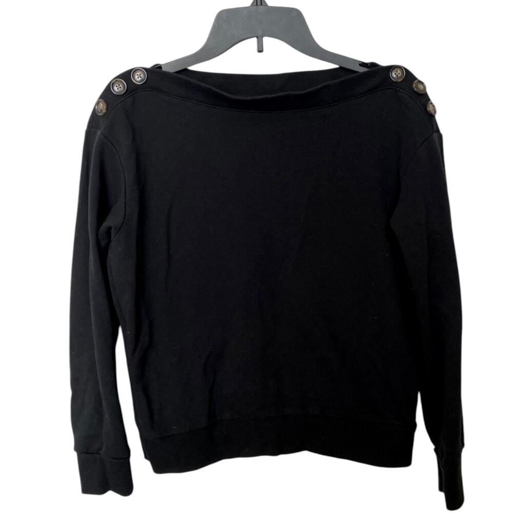 Who What Wear Black Sweatshirt Top Medium Button Detail